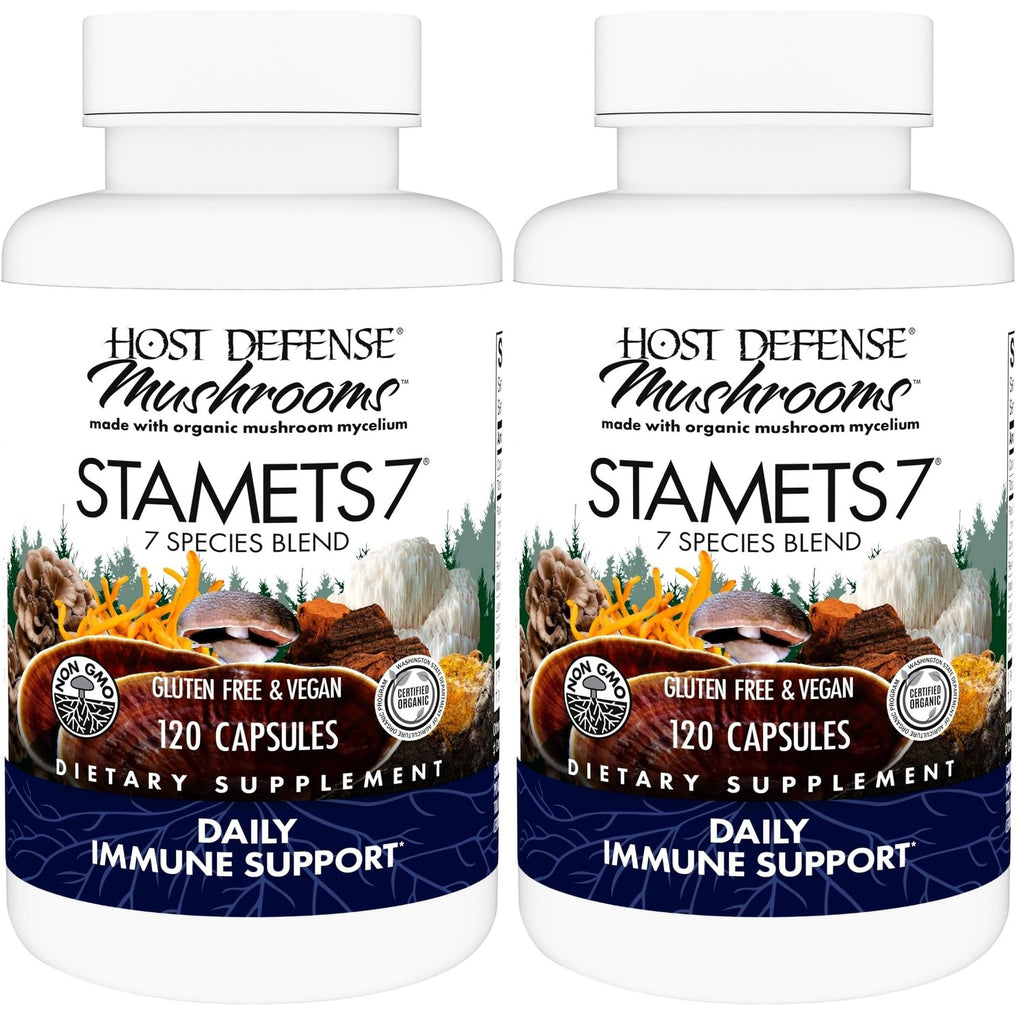 Host Defense Stamets 7, Immune Support, 120 Capsules | 7 Species Blend, Functional Mushroom for Immune Support, 60 Servings