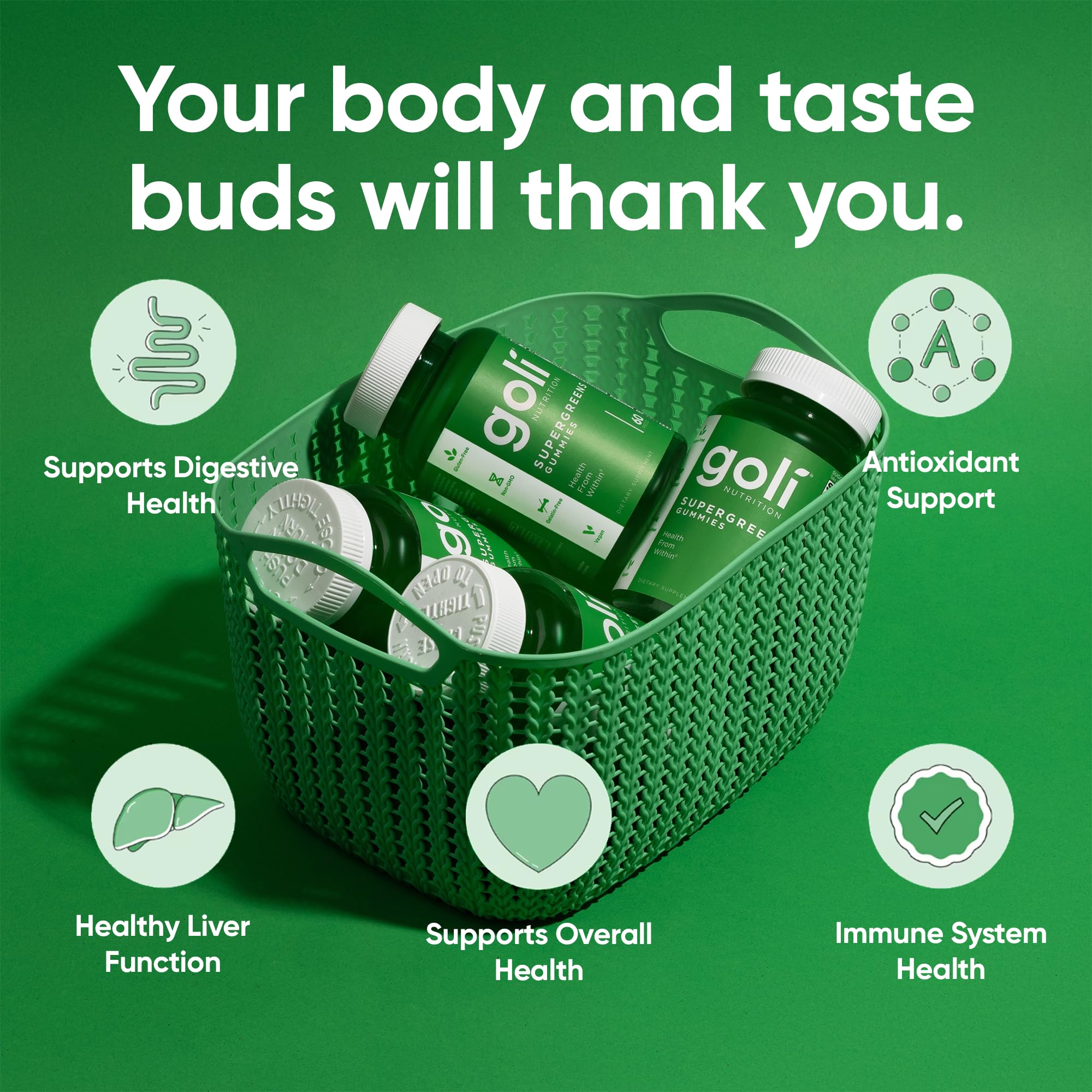 Goli SuperGreens Vitamin Gummy - 120 Count - Essential Vitamins and Minerals - Plant-Based, Vegan, Gluten-Free & Gelatin Free - Health from Within, Pack of 2