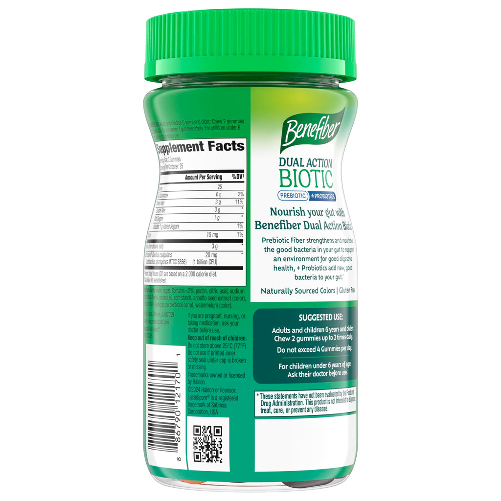 Benefiber Prebiotic Fiber Supplement Gummies, Assorted Fruit Flavor, 50 Ct | Plant-based Prebiotic Fiber, Supports Gut Health by Nourishing Good Gut Bacteria, GLP-1 Support for Digestive Health