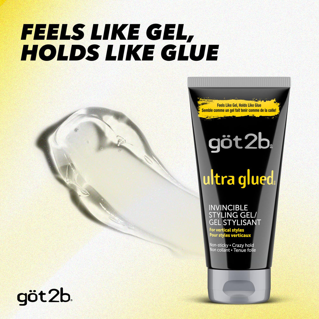 Got2B Ultra Glued Hair Gel, Extra Strong Hold, 6 Fl Oz + 1.25 Fl Oz | Locks styles in place, Non-sticky no-flake formula, Travel size included, For vertical spikes, Alpha XTR technology
