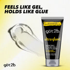 Got2B Ultra Glued Hair Gel, Extra Strong Hold, 6 Fl Oz + 1.25 Fl Oz | Locks styles in place, Non-sticky no-flake formula, Travel size included, For vertical spikes, Alpha XTR technology