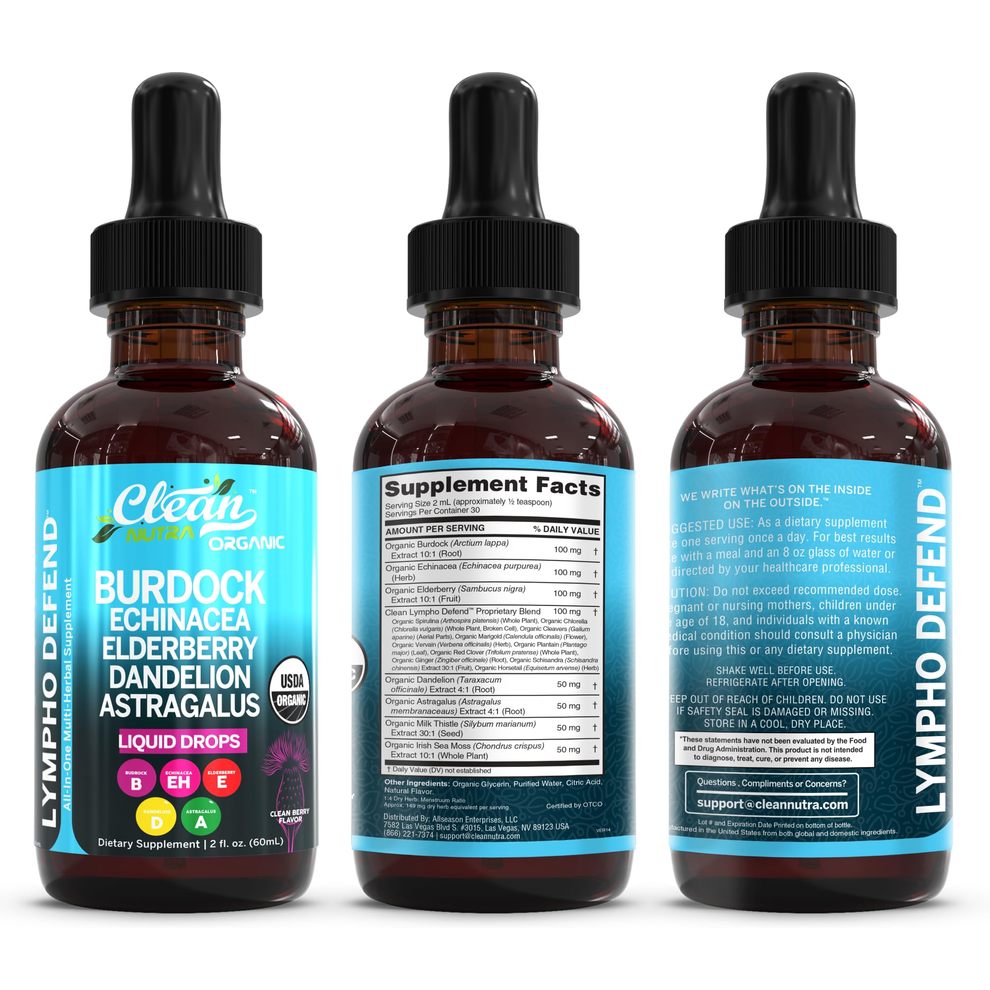 Lymphatic Drainage Drops - Organic Lymphatic Support Supplement with Burdock Root Echinacea Elderberry Dandelion Astragalus Milk Thistle Sea Moss Red Clover Marigold Drop by Clean Nutra