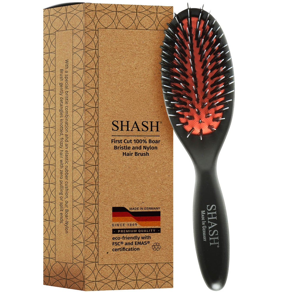 Since 1869 Hand Made In Germany - Nylon and 100% First Cut Boar Bristle Brush Suitable For Normal to Thick Hair - Gently Detangles, No Pulling or Split Ends - Softens Improves Texture, (Large)