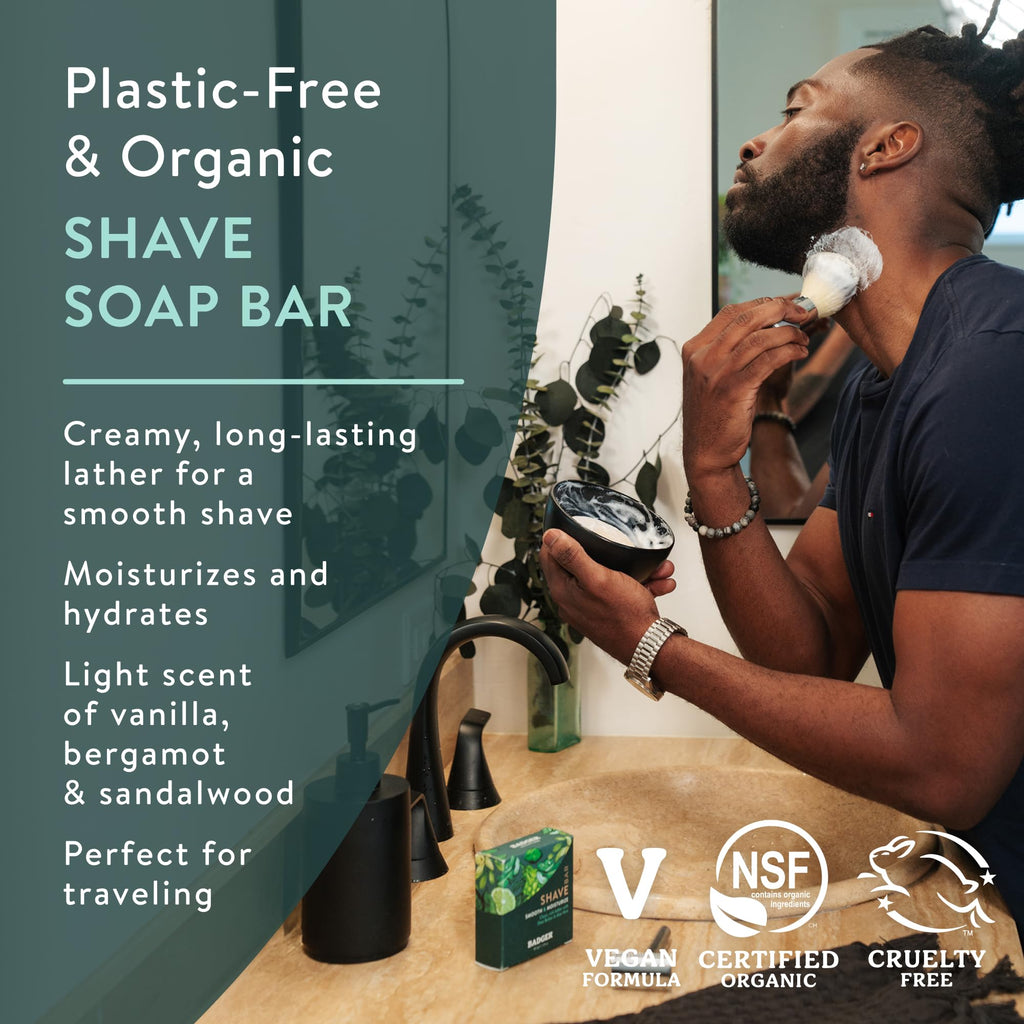 Badger Organic Shaving Soap Puck, Plastic-Free, Rich Lather, 3.15 oz Bar