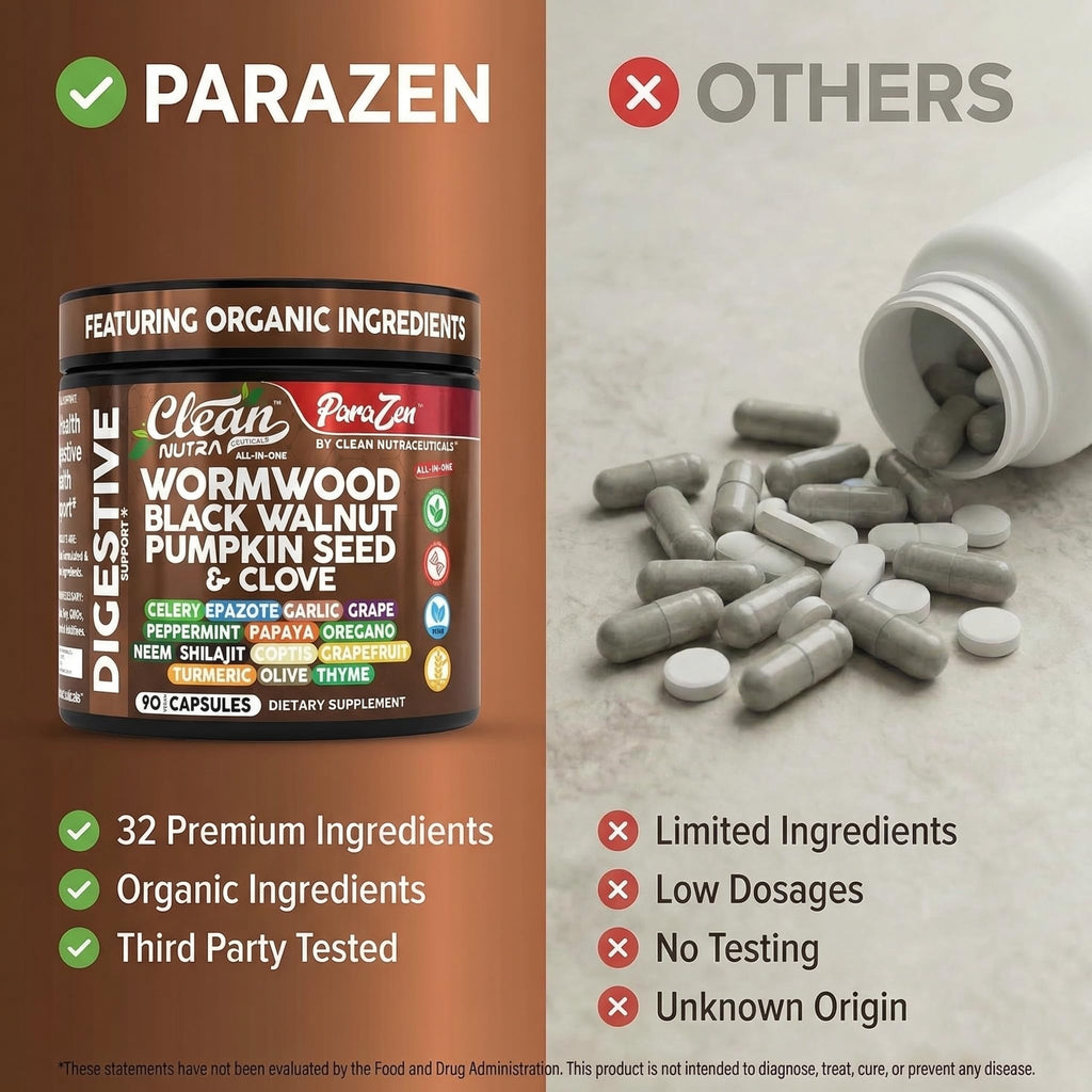 Clean Nutra Wormwood Black Walnut Pumpkin Seed Clove Oil Celery Garlic Grape Papaya Neem Diatomaceous Earth Womens Probiotic Gut Health Cleanse Detox Oregano Olive Turmeric Supplement Vegan Capsules