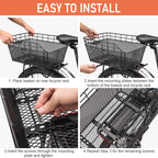 Rear Bike Basket - Bicycle Rear Basket with Cargo Net and Waterproof Cover