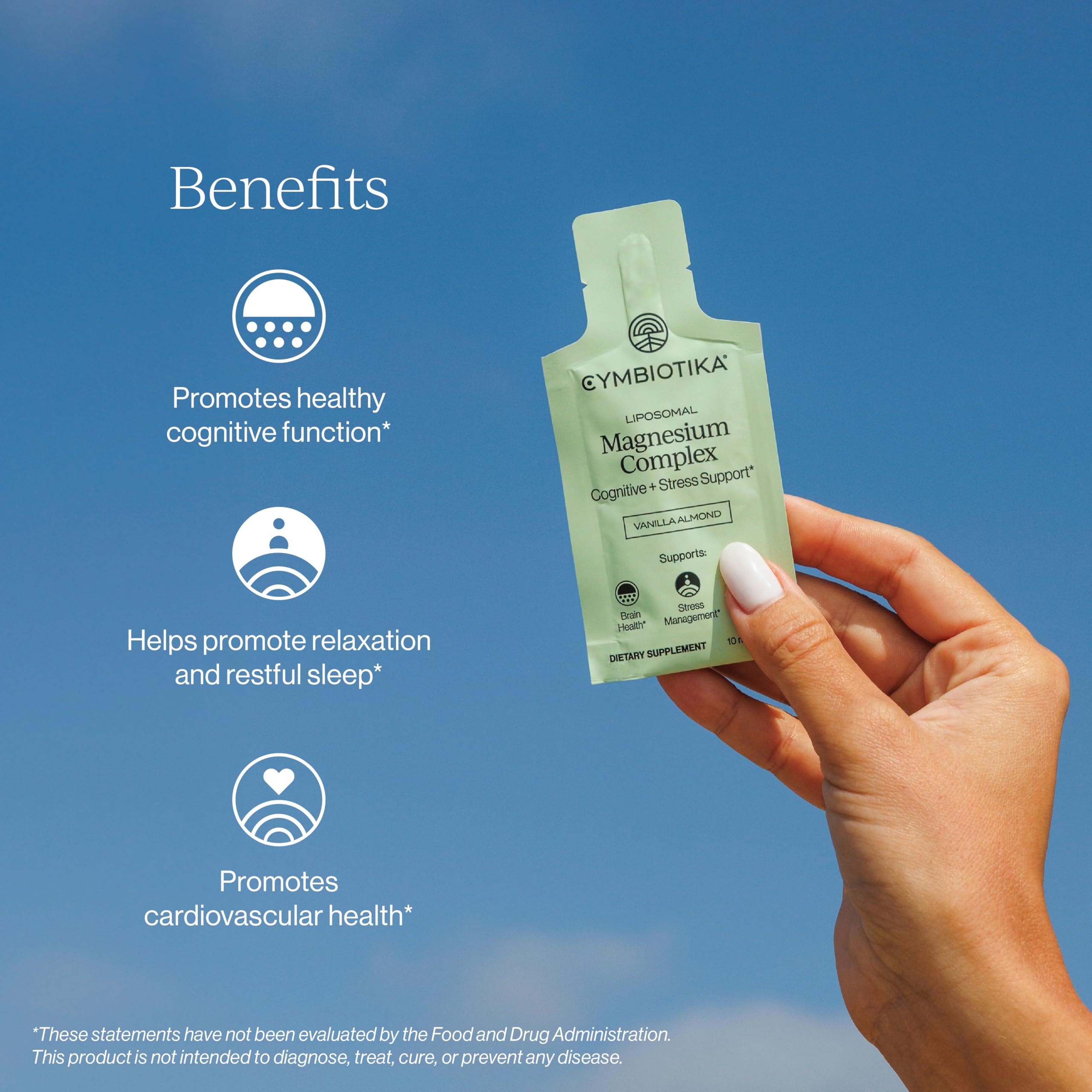 CYMBIOTIKA Liposomal Magnesium Complex for Sleep, Calm, Relax & Recovery | 3 forms: taurate, bisglycinate & glycerophosphate. Highly absorbable, stomach-friendly. Vanilla Almond, 28 pouches. Vegan.