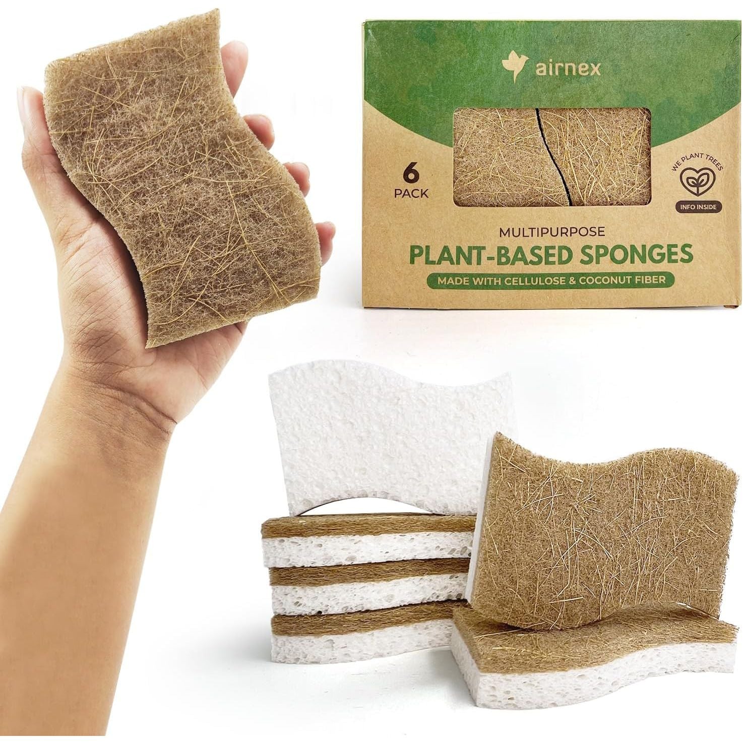 Buy now Biodegradable Natural Kitchen Sponge - Compostable Cellulose and Coconut Walnut Scrubber Sponge (12 Pack) 6 Pack at indiglob india