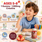 Creatine Monohydrate Gummies for Kids & Teens Ages 5+, with 1500mg-3000mg Creatine Monohydrate, with D3+K2 + Magnesium + B12, Supports Energy, Focus Bone & Brain Health, Sugar-Free, Strawberry 2 Pack