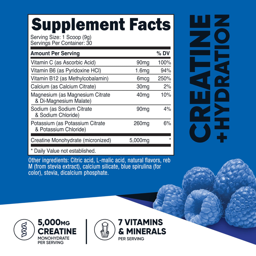 Nutricost Creatine Monohydrate + Hydration (Blue Raspberry) 30 Servings