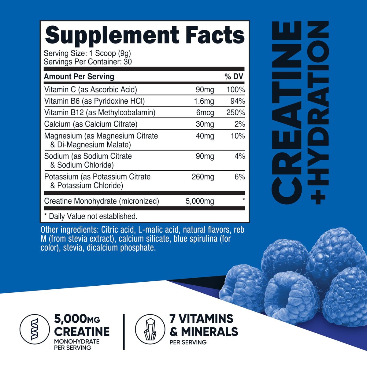 Nutricost Creatine Monohydrate + Hydration (Blue Raspberry) 30 Servings