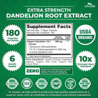Zazzee USDA Organic Dandelion Root 10:1 Extract, 180 Capsules | 6 Month Supply, Liver & Detox Support, Taraxacum Officinale, Organic Herbal Supplement, All-Natural, Non-GMO, Made in the USA