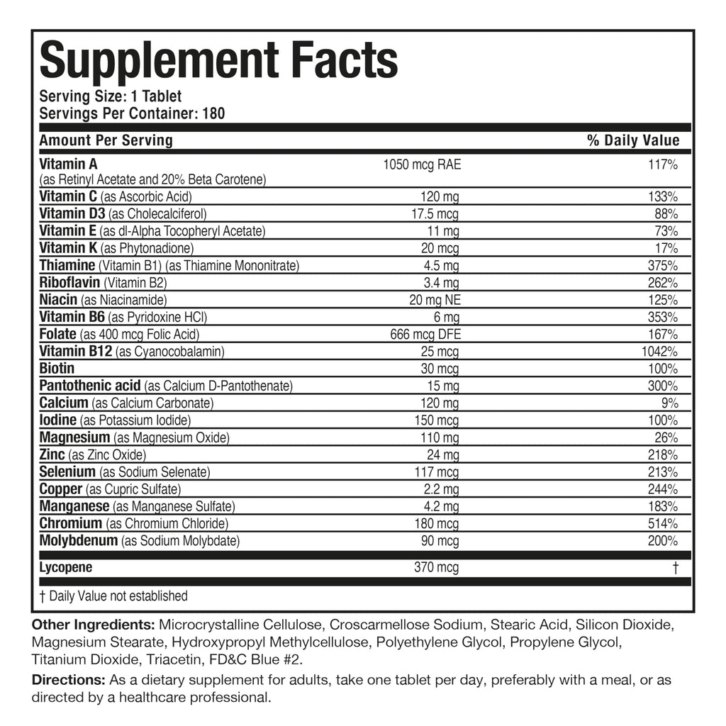 Bronson ONE Daily Mens 50+ Complete Multivitamin Multimineral, 180 Tablets | Once-Daily, Targeted Nutrition For Active Men Over 50, Non-GMO, Gluten-Free, Soy-Free