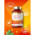 Carlyle Vitamin D3 5000 IU Softgels | 500 Count | Value Size | Non-GMO and Gluten Free Supplement | High Potency Formula | 125mcg