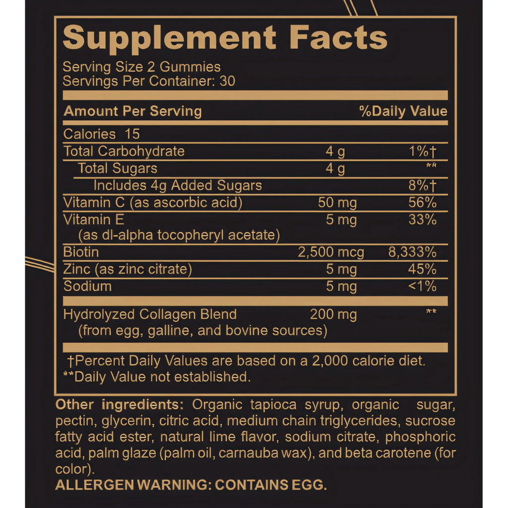 Black Girl Vitamins - Collagen Gummies for Hair, Skin, and Nail Support, with Vitamin C, Vitamin E, and Biotin, Gluten-Free, (Lime), 60ct