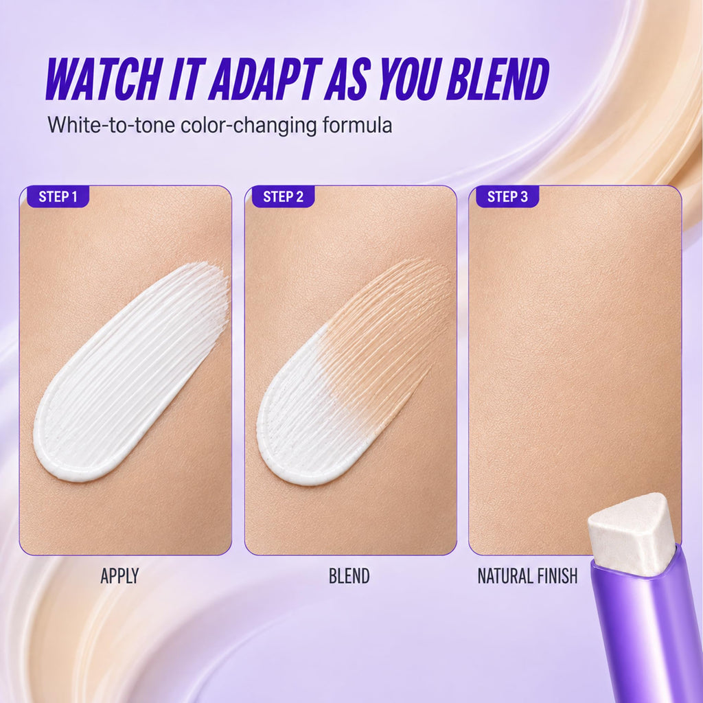 2Pcs Foundation Stick,2-in-1 Color Changing Foundation Stick with Brush – Natural Finish, Buildable Coverage, Moisturizing Long-Lasting Makeup for Mature Skin & All Types