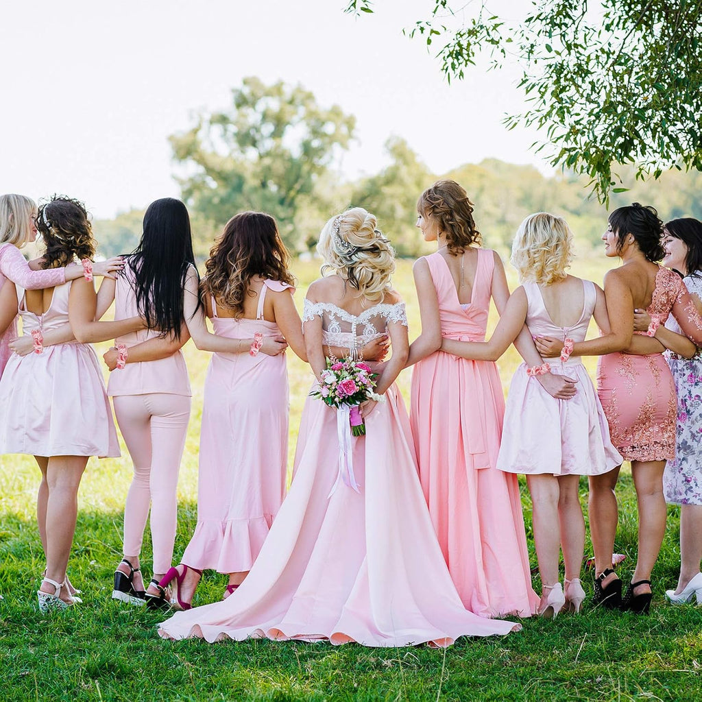Buy now WILLBOND 10 Pcs Bridal Hair Scrunchies Satin Bridesmaid Hair Ties Bachelorette for Wedding Party Favors Bridesmaid Proposal Gifts(Pink and White) at indiglob india