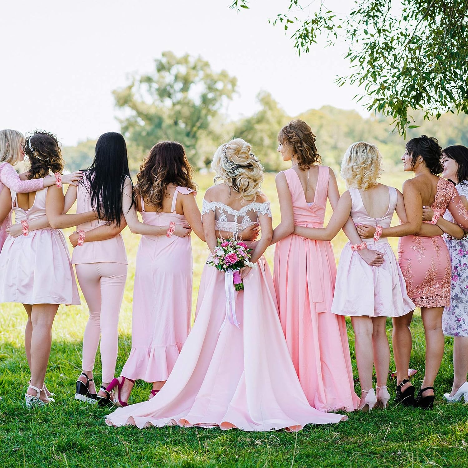 Buy now WILLBOND 10 Pcs Bridal Hair Scrunchies Satin Bridesmaid Hair Ties Bachelorette for Wedding Party Favors Bridesmaid Proposal Gifts(Pink and White) at indiglob india