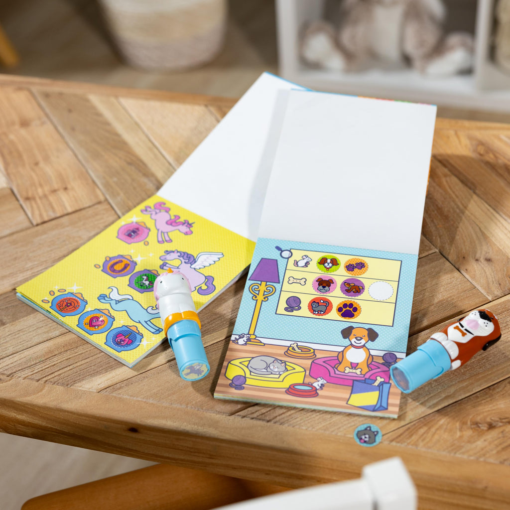 Buy now Melissa & Doug Sticker Wow!ƒ?› Dog and Unicorn Bundle: 2 24-Page Activity Pads, 2 Sticker Stampers, 600 Stickers, Arts and Crafts Fidget Toy Collectible Characters at indiglob india