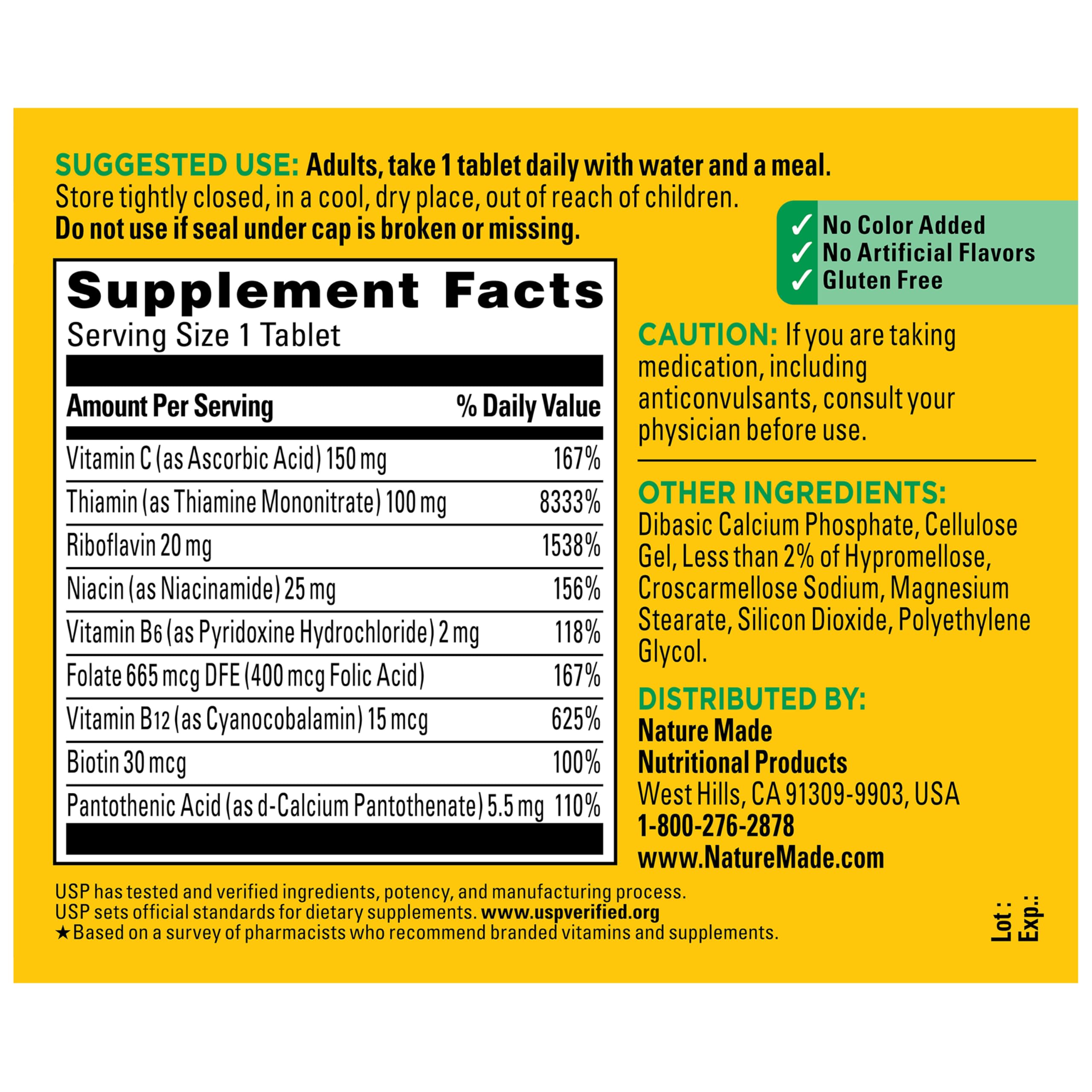 Nature Made Super B Complex with Vitamin C & Folic Acid, 140 Tablets | B Complex Vitamins for Women and Men, Dietary Supplement for Immune Support, Gluten Free, 140 Day Supply