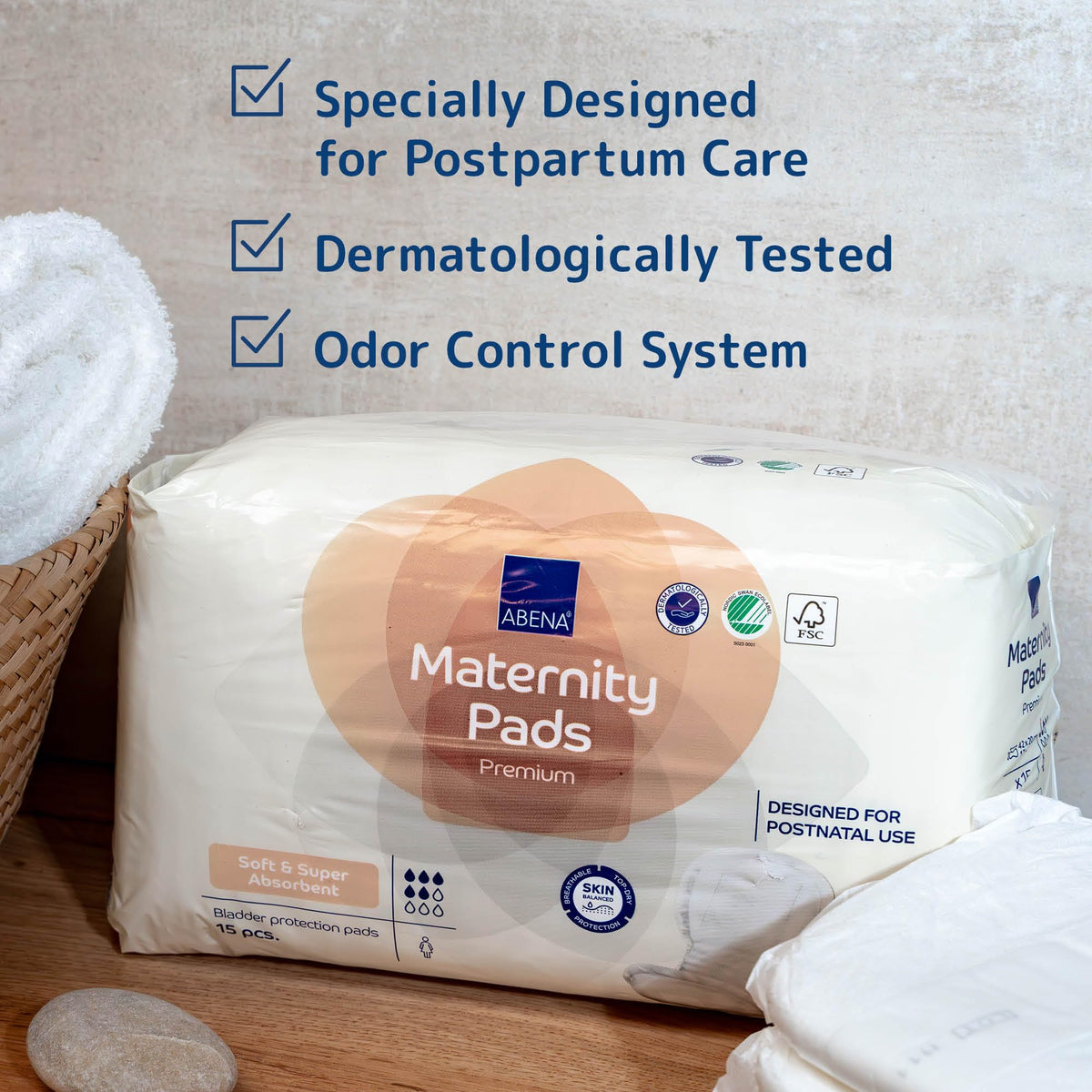 Abena Premium Maternity Pads for Postpartum and After-Delivery Incontinence, Super Absorption, Soft Disposable Pads - 15 Count