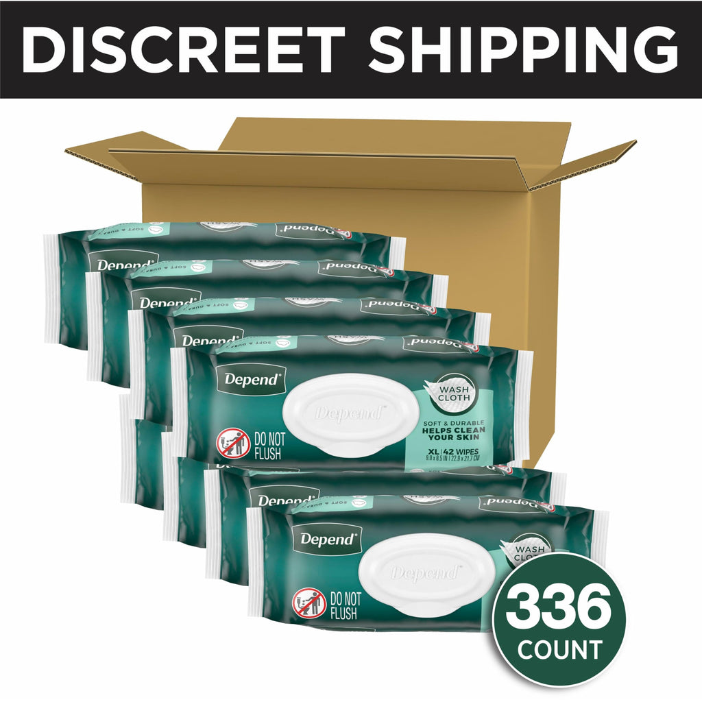 Depend XL Disposable Washcloths for Adults, 8 Packs, 42 Wipes per Pack