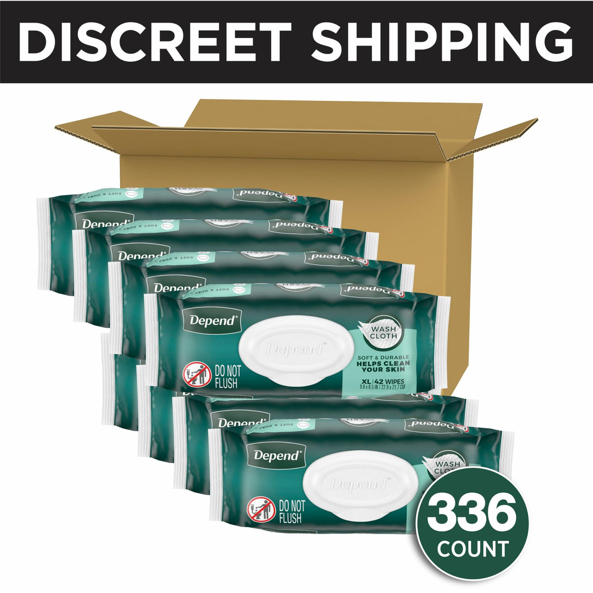Depend XL Disposable Washcloths for Adults, 8 Packs, 42 Wipes per Pack
