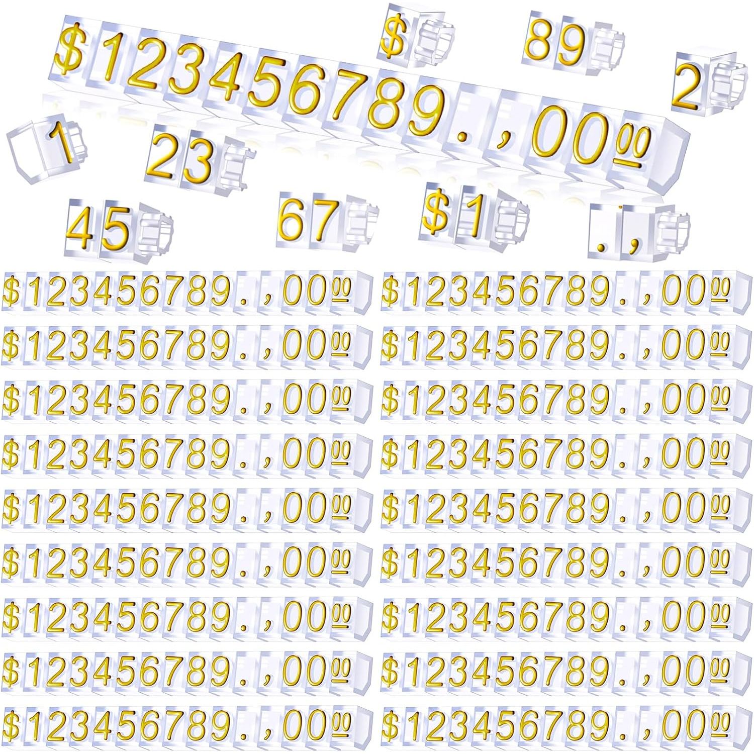 Buy now Qunclay 50 Sets Price Display Cube Number Letter Price Tag Cube Blocks Adjustable Dollar Display Stand Small Counter Kit for Jewelry Retail Vending Machine Shop Signs(White Number,Black) Clear Gold Number at indiglob india