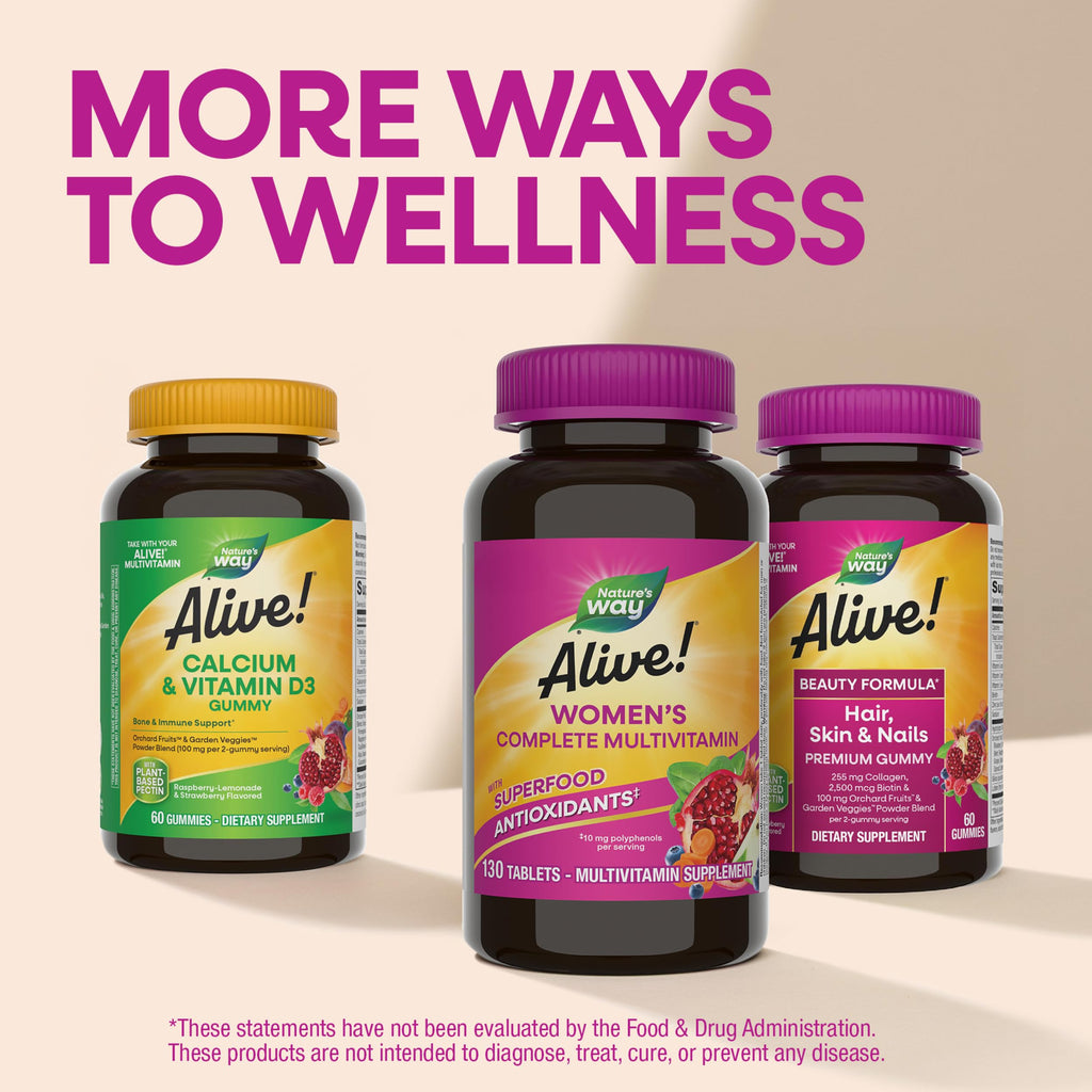 Nature's Way Alive! Complete Multivitamin for Women, Daily Vitamin, 130 ct | Women’s Vitamin Tablets Supports Cellular Energy Metabolism, Hair, Skin & Nails*, B-Vitamins, with Superfood Antioxidants