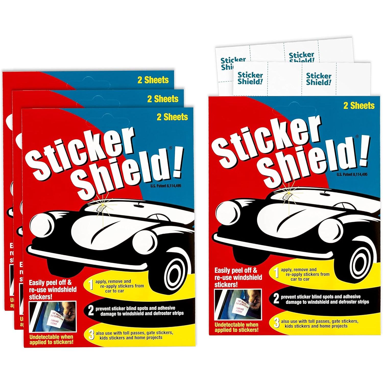 Buy now STICKER SHIELD - Windshield Sticker Applicator for Easy Application, Removal and Re-Application from Car to Car - 4 inch x 6 inch Sheets (2 Packs (4 Sheets Total)) 4 Packs (8 sheets total) at indiglob india