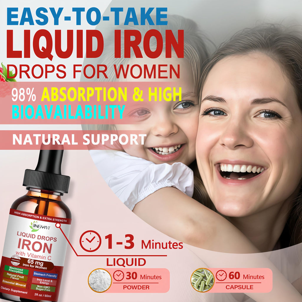 Iron Supplement Liquid Drops, High Absorption Iron Supplement for Women 65 mg, Liquid Iron for Red Blood Cell Support*, Vegan Essential Mineral Iron Drops with Vitamin C, Non-GMO, 30 Servings