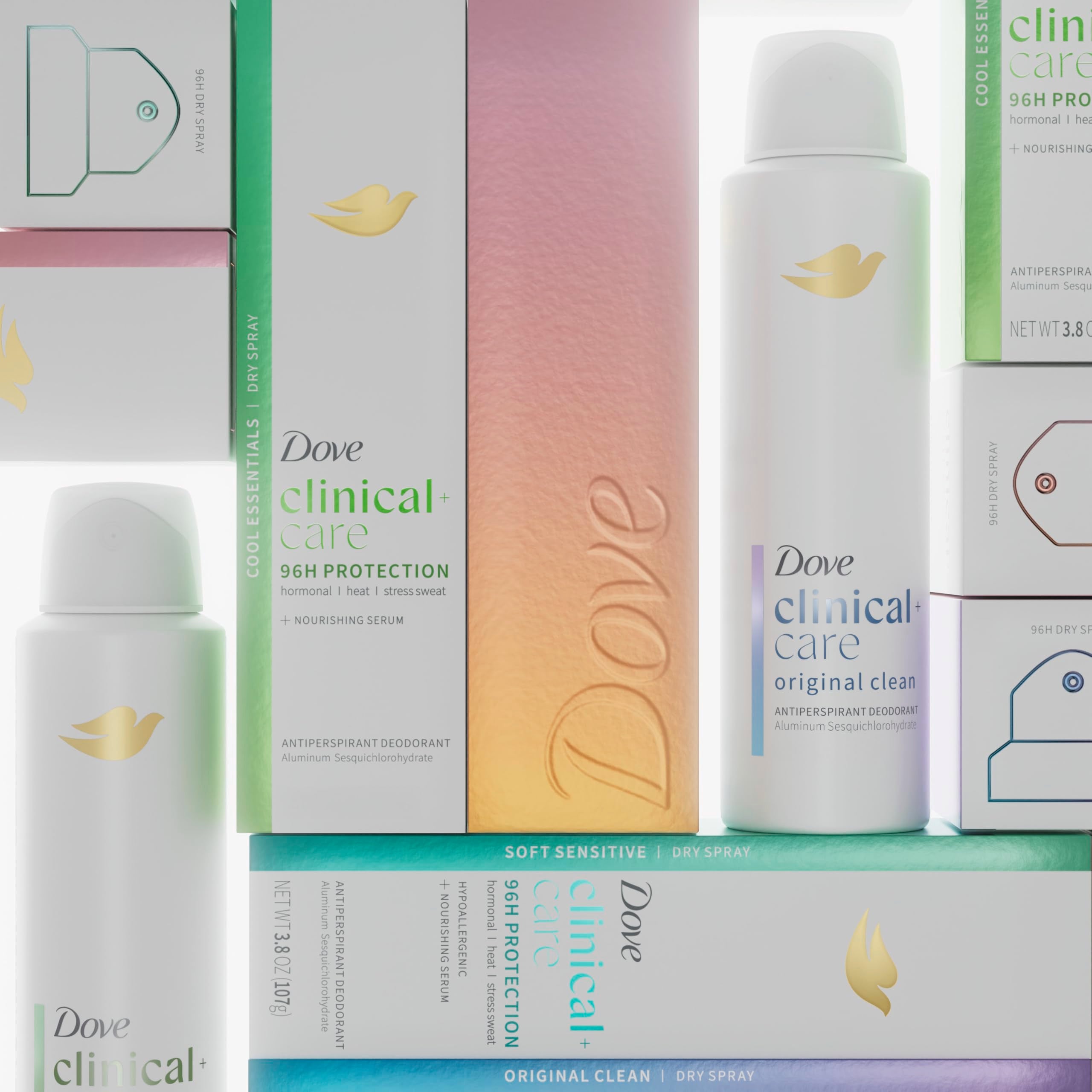 Dove Clinical + Care Antiperspirant Deodorant Spray, Original Clean, 3.8 oz | 96H Clinical Strength Sweat & Odor Protection, With Nourishing Serum, Original Clean with Fresh Scent