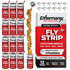 Fly Strips for Gnats, Fruit Flies & House Flies – Extra Sticky Fly Paper – Indoor Sticky Hanging Fly Tape for Home & Kitchen – Non-Toxic Fly Ribbon Rolls with Pins – 12 Pack