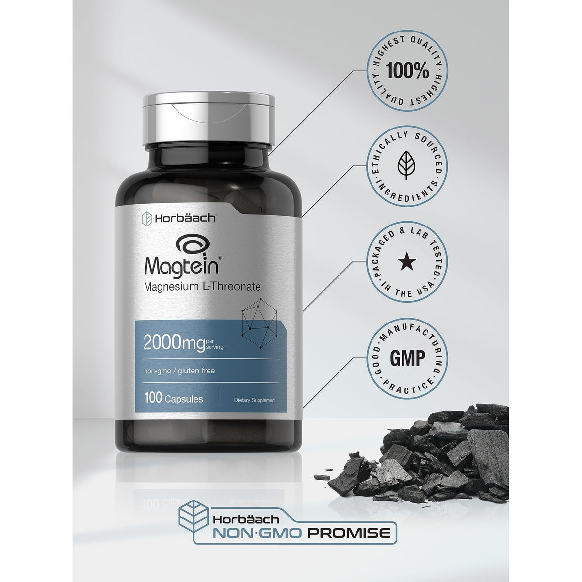 Horbäach Magtein Magnesium L-Threonate | 2000mg Supplement | 100 Capsules