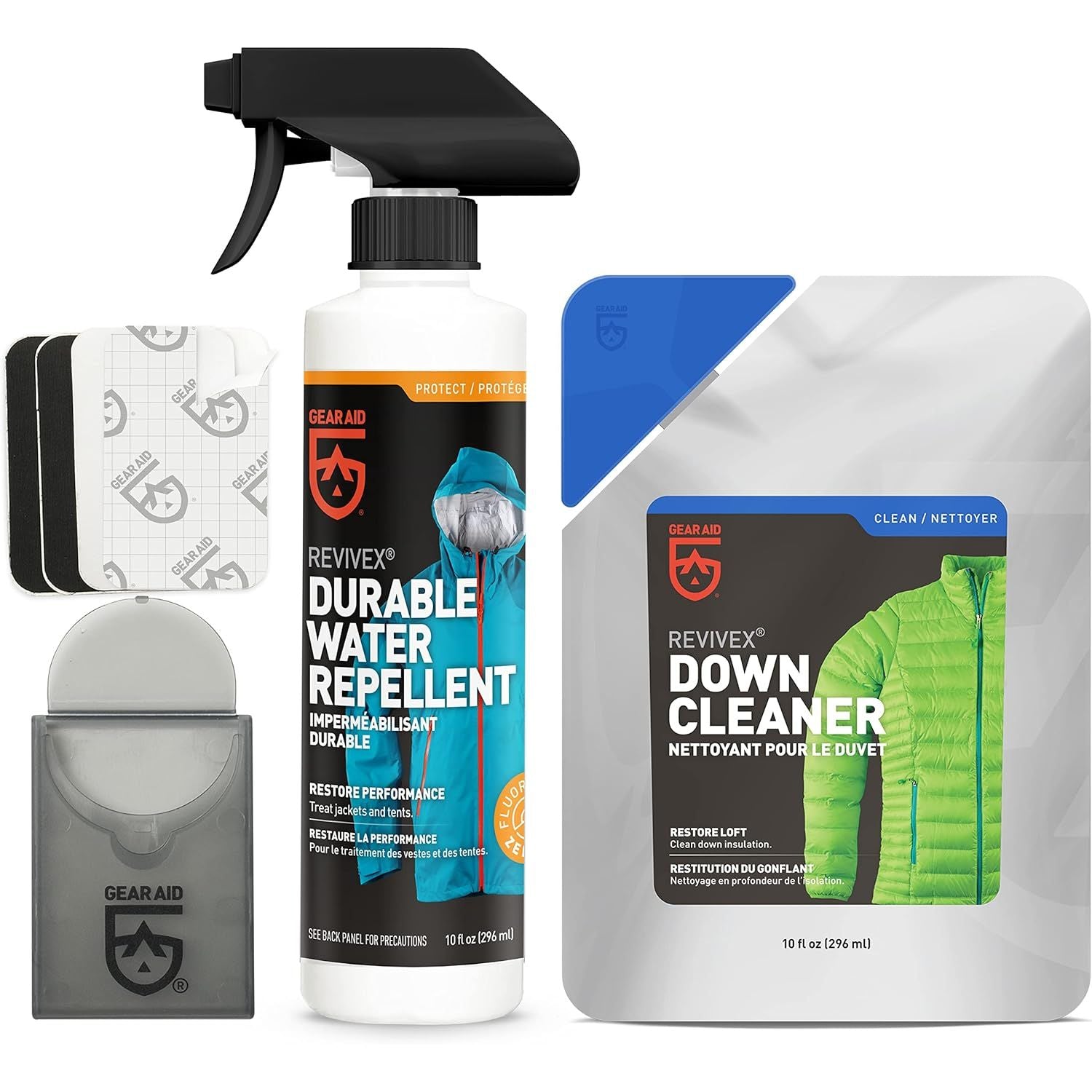 Buy now GEAR AID Revivex Down Cleaner for Washing and Restoring Loft in Puffer Jackets, Vests, Blankets, and Sleeping Bags, 10 Fl Oz Deluxe Kit (Cleaner + DWR 10 oz + Mini Patches) at indiglob india