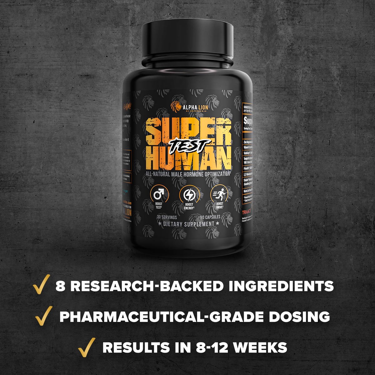 ALPHA LION Superhuman Test – Natural Testosterone Booster for Men | Boost Energy, Drive, Muscle Strength & Mental Focus with PrimaVie, Shoden Ashwagandha & TestoSurge