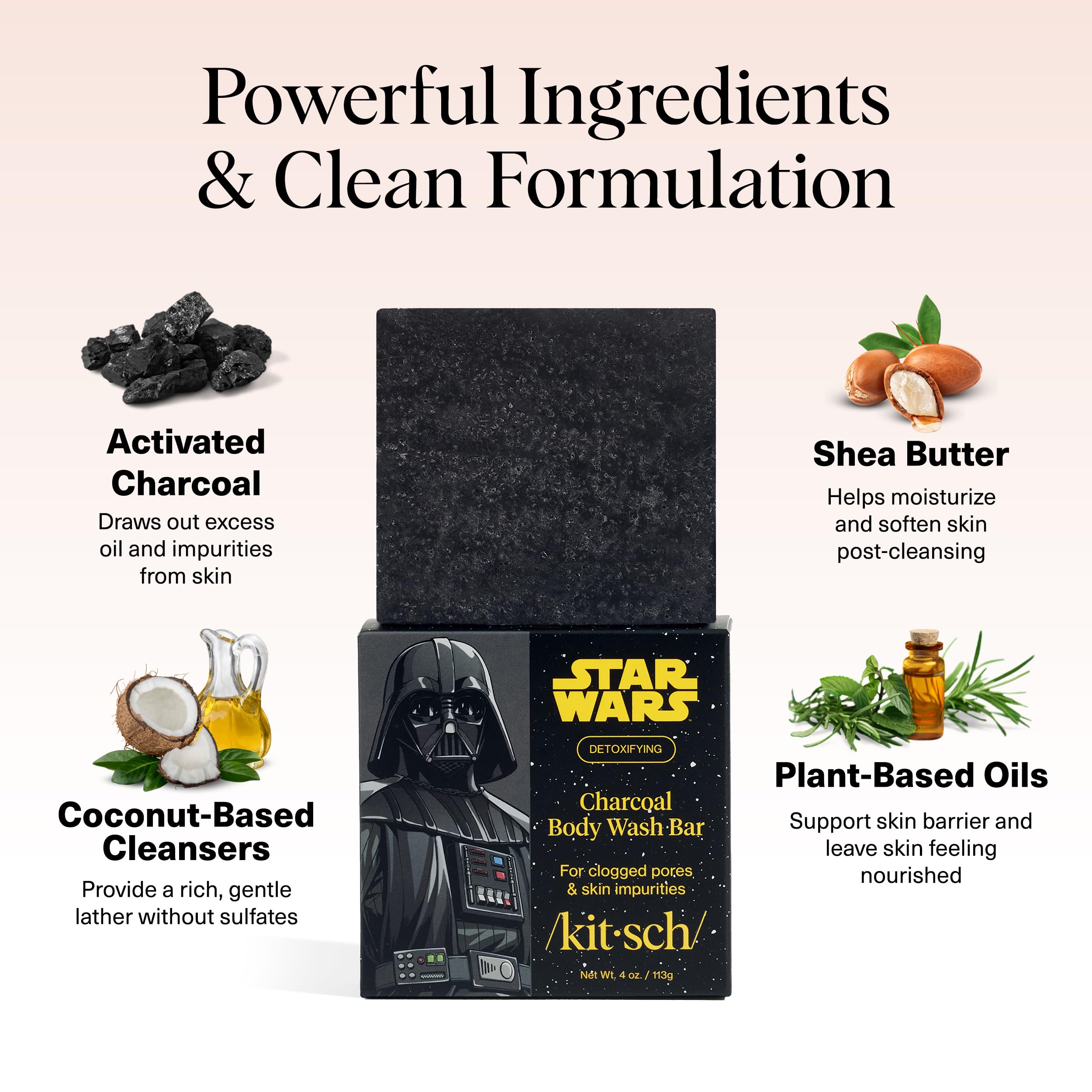 Buy now Kitsch Charcoal Soap Body Wash Bar x Star Wars Darth Æ’?? Detoxifying Bar Soap w/Activated Charcoal Æ’?? Gently Removes Excess Oil & Impurities, Clears Pores, Firms & Moisturizes Skin Æ’?? Made in USA - 4 oz at indiglob india