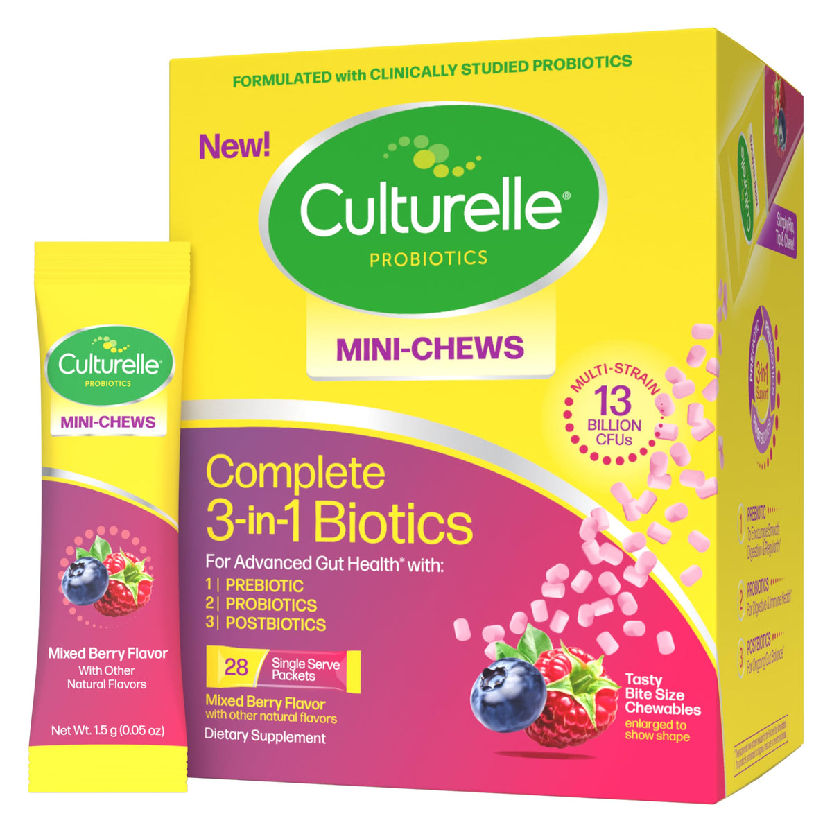 Culturelle Complete 3-in-1 Biotics Mini-Chews Daily Probiotic, 28 Ct
