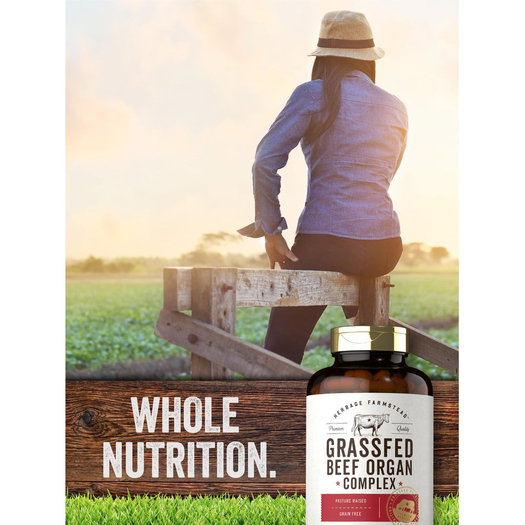 Carlyle Grass Fed Beef Organ Complex | 200 Capsules | Pasture Raised | Grain Free | with Desiccated Liver, Kidney, Pancreas, Heart, Spleen | Non-GMO, Gluten Free | by Herbage Farmstead