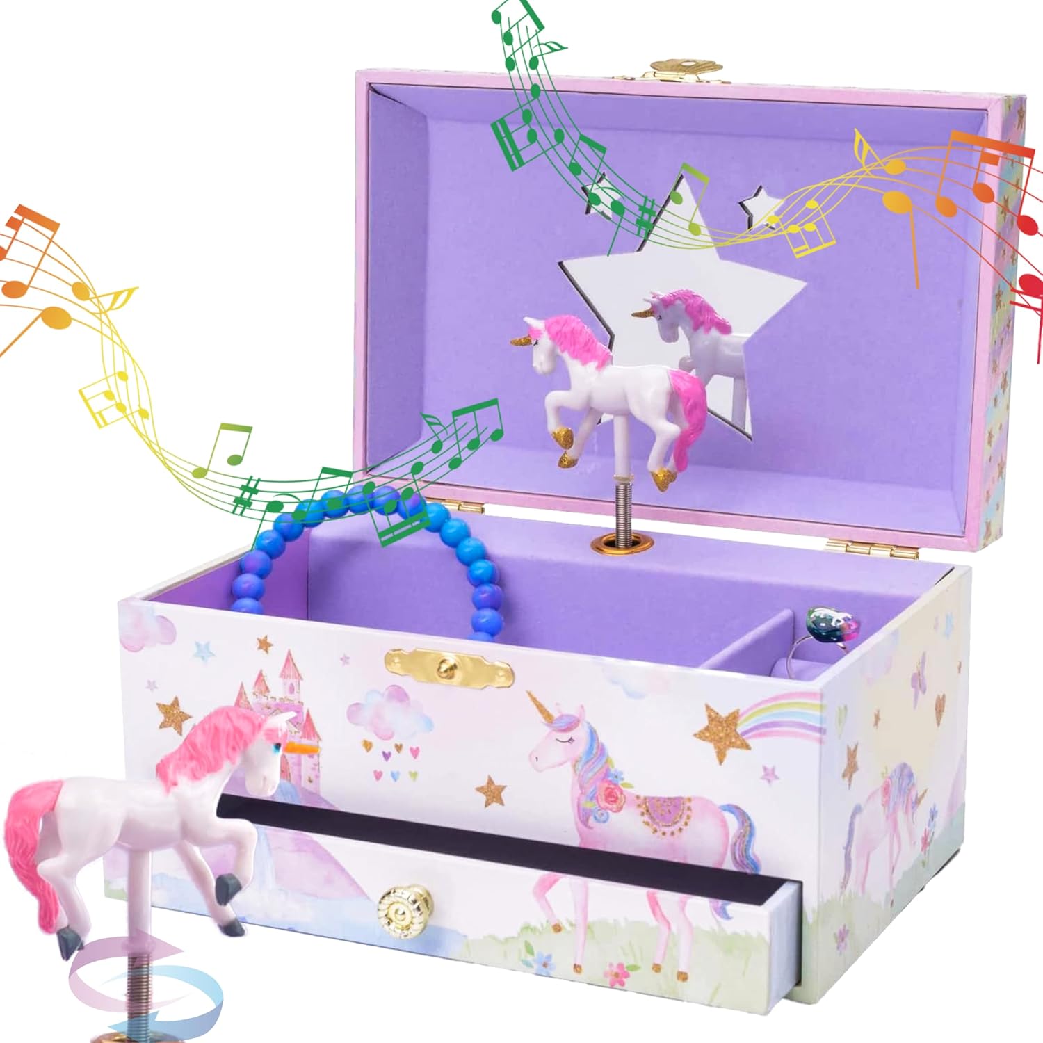 Buy now Jewelkeeper Musical Jewelry Box for Girls with Spinning Unicorn, Glitter Rainbow and Stars Design Music Box for Necklace, Earrings, and Accessories, Plays The Beautiful Dreamer Tune With Drawer at indiglob india