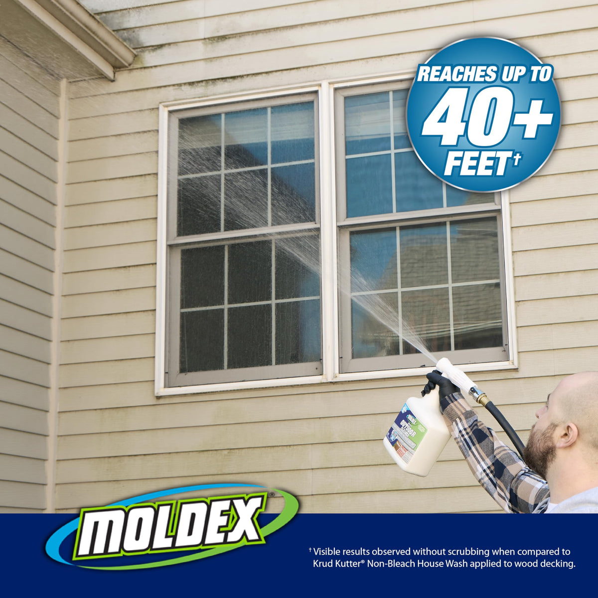 Moldex® Instant Outdoor Cleaner with Bleach and Hose End, 64 oz – Fast Acting Spray for Mold and Mildew Stains on Siding, Decks, Fences and Exterior Surfaces