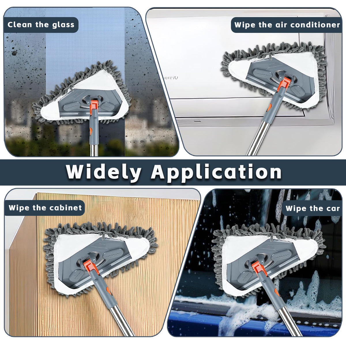 Long Handle Wall Mop & Baseboard Cleaner - Multi-Surface Dusting Tool for Walls, Floors, Baseboards - Wet/Dry Cleaning Mop with Adjustable Handle (Home & Kitchen Use)