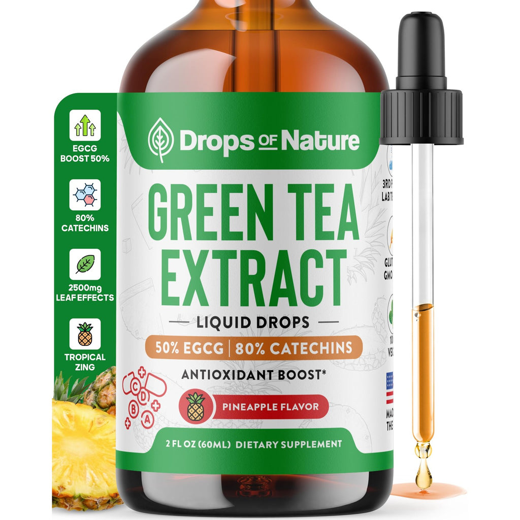 Drops of Nature Green Tea 10:1 Extract Liquid Supplement - Pineapple, 60 mL | 50% EGCG, 80% Catechins, Antioxidant & Immune Health Support, 4X Faster Absorption than Pills & Capsules, Vegan, Gluten-Free