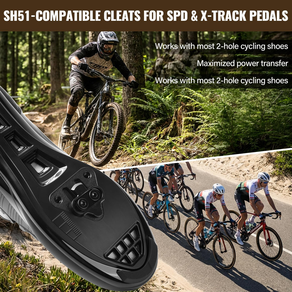 Bike Cleats - Compatible with Shimano SPD SM-SH51 & Look X-Track Pedals - for Indoor Cycling, Spinning & Mountain Biking Shoes - Easy Release, High Stability, Includes Allen Wrench