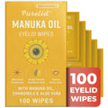 100 Pcs Manuka Oil Eyelid Wipes for Sensitive Lid Care & Eye Hygiene, Gentle Daily Eyelid Cleansing Wipes with Chamomile & Aloe Vera, Biodegradable, Free From Parabens & Sulfates