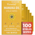 100 Pcs Manuka Oil Eyelid Wipes for Sensitive Lid Care & Eye Hygiene, Gentle Daily Eyelid Cleansing Wipes with Chamomile & Aloe Vera, Biodegradable, Free From Parabens & Sulfates