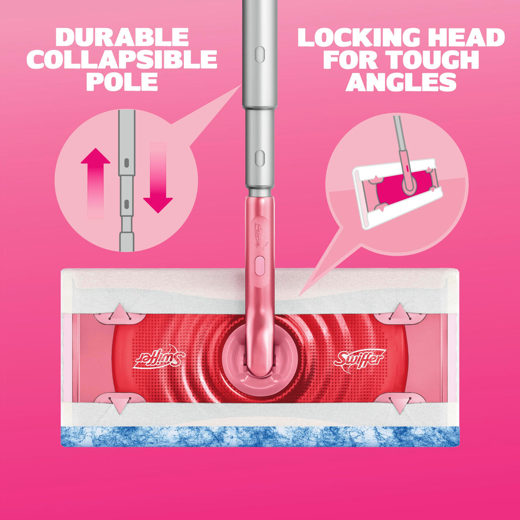 Swiffer Sweep and Mop Deluxe, Limited Edition Pink, 2-in-1 Floor Mopping and Sweeping Kit, Multi-Surface Kit for Floor Cleaning, Includes 1 Sweeper, 5 Heavy Duty Dry Cloths, 3 Heavy Duty Wet Cloths