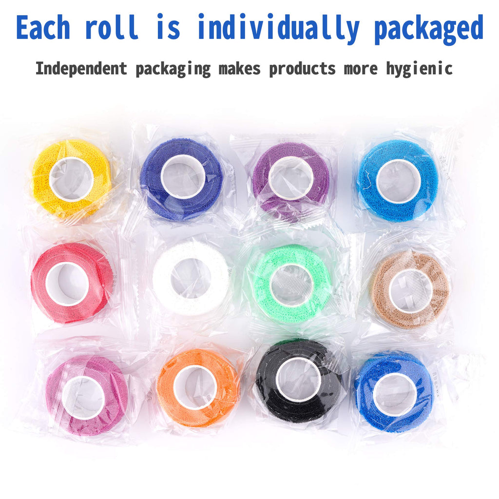24 Pack Self Adherent Cohesive Wrap Bandages 1 Inches X 5 Yards, First Aid Tape, Elastic Self Adhesive Tape, Athletic, Sports wrap Tape, Bandage Wrap for Sports, Wrist, Ankle (Rainbow Color)