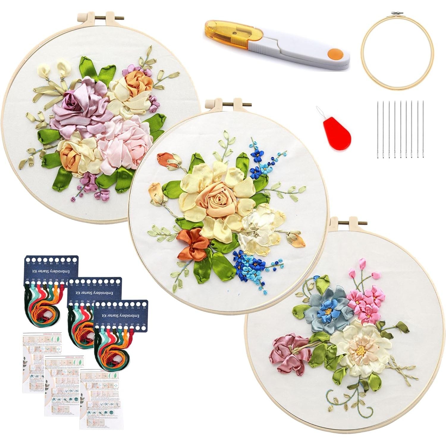 Buy now Maydear 3 Sets Embroidery kit for Beginners Adults,Embroidery Kit Punch Needle Kit Cross Stitch Kits with Embroidery Hoop and Instructions,Hand Embroidery Starter Kit gold at indiglob india