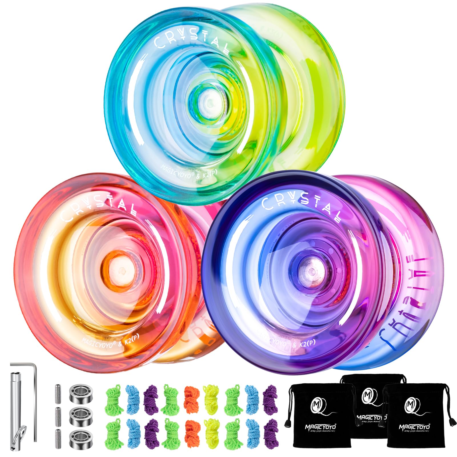 Buy now MAGICYOYO K2 Plus Crystal Orange Yoyo, Professional Fingerspin Trick Yo Yo for Kids/Adults, Responsive Yo-yo for Beginner, Replacement Unresponsive Bearing with 6 Yo yo Strings+Bearing Remover 3 Pack of K2 Crystal Gradient at indiglob india